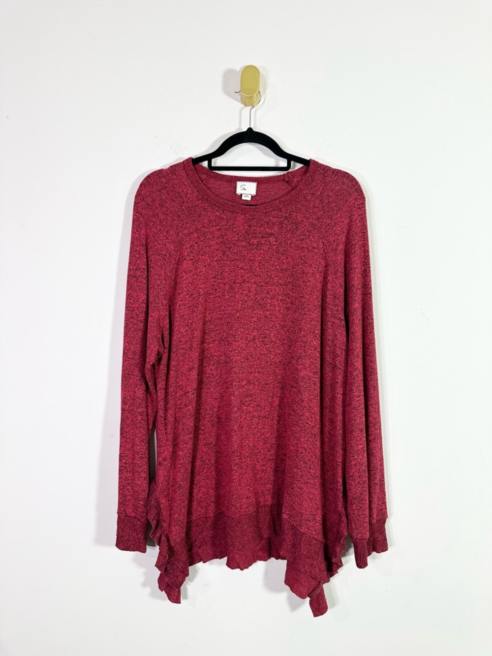 Anthropologie Postmark Heather Red Long Sleeve Ruffle Hem Relaxed Fit Top